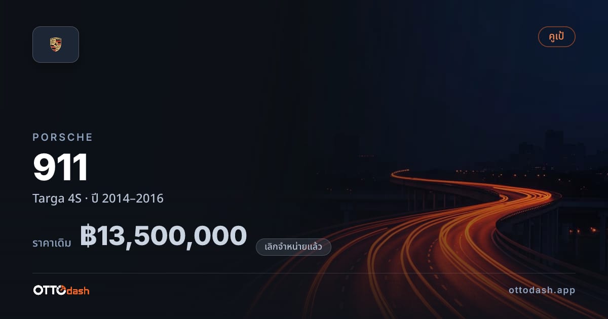 ราคา พอร์ช 911 Targa 4S ปี 2014–2016 (ยกเลิกแล้ว) สเปค ไทย