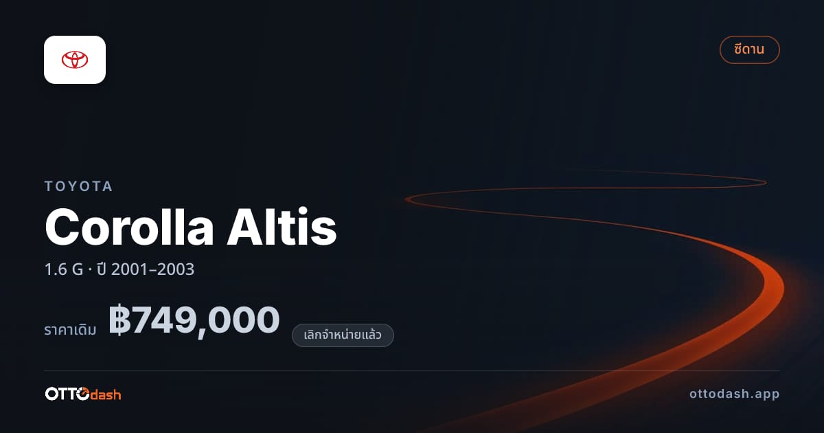 ราคา โตโยต้า โคโรลล่า อัลติส 1.6 G ปี 2001–2003 (ยกเลิกแล้ว) สเปค ไทย