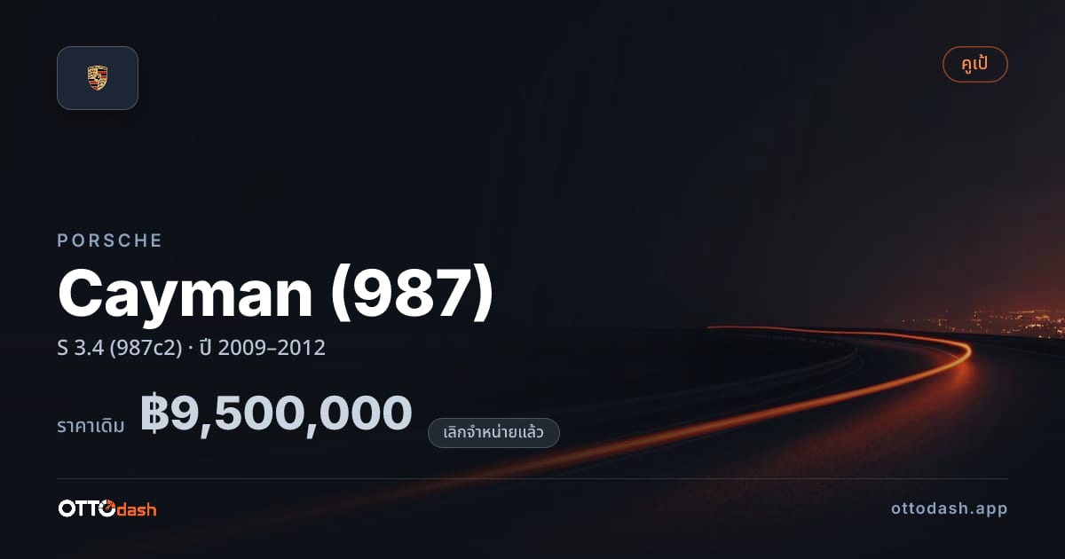 ราคา พอร์ช Cayman (987) S 3.4 (987c2) ปี 2009–2012 (ยกเลิกแล้ว) สเปค ไทย