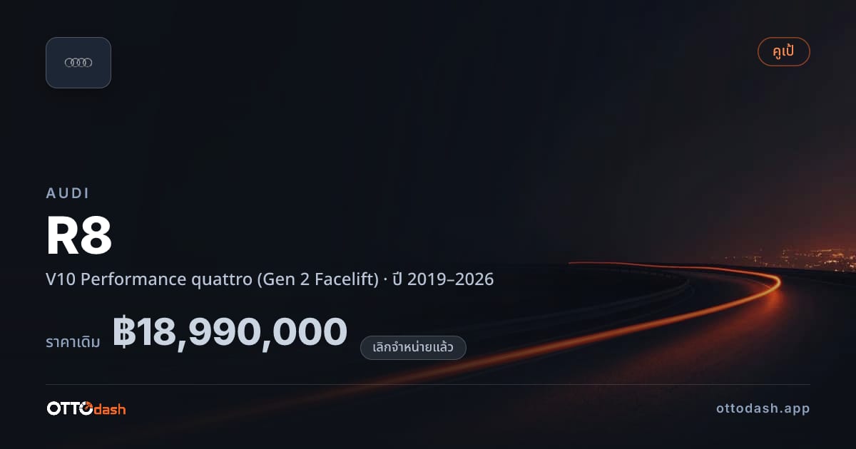 ราคา ออดี้ R8 V10 เพอร์ฟอร์มานซ์ quattro (Gen 2 Facelift) ปี 2019–2026 (ยกเลิกแล้ว) สเปค ไทย