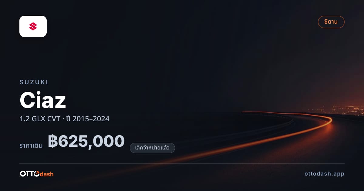 ราคา ซูซูกิ ซิแอส 1.2 GLX ซีวีที ปี 2015–2024 (ยกเลิกแล้ว) สเปค ไทย