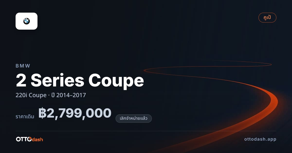 ราคา บีเอ็มดับบลิว 2 Series Coupe 220i คูเป ปี 2014–2017 (ยกเลิกแล้ว) สเปค ไทย