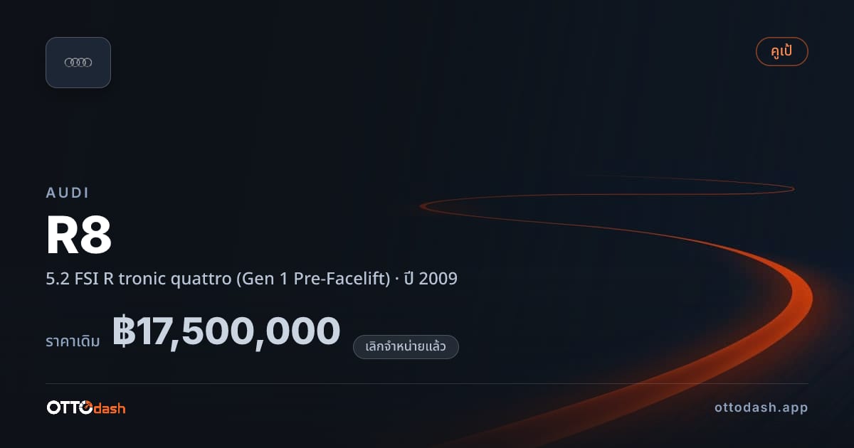 ราคา ออดี้ R8 5.2 FSI R tronic quattro (Gen 1 Pre-Facelift) ปี 2009 (ยกเลิกแล้ว) สเปค ไทย