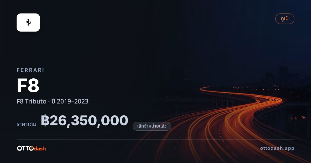 ราคา เฟอร์รารี F8 Tributo ปี 2019–2023 (ยกเลิกแล้ว) สเปค ไทย
