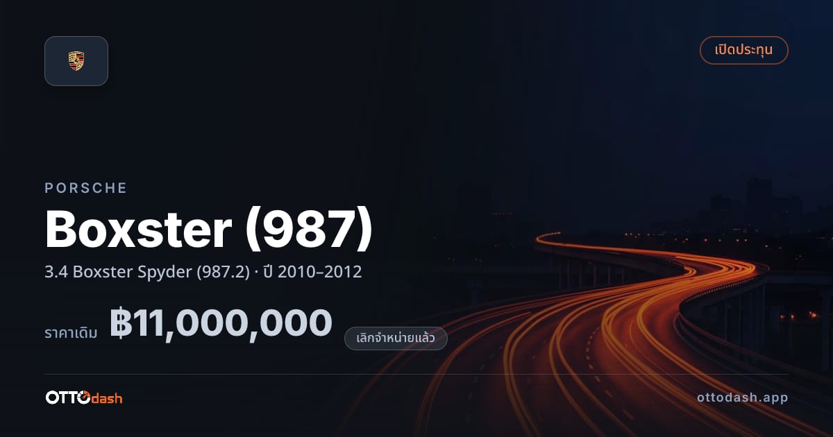 ราคา พอร์ช Boxster (987) 3.4 Boxster Spyder (987.2) ปี 2010–2012 (ยกเลิกแล้ว) สเปค ไทย