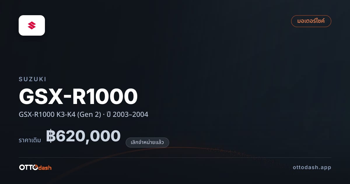 ราคา ซูซูกิ GSX-R1000 K3-K4 (Gen 2) ปี 2003–2004 (ยกเลิกแล้ว) สเปค ไทย