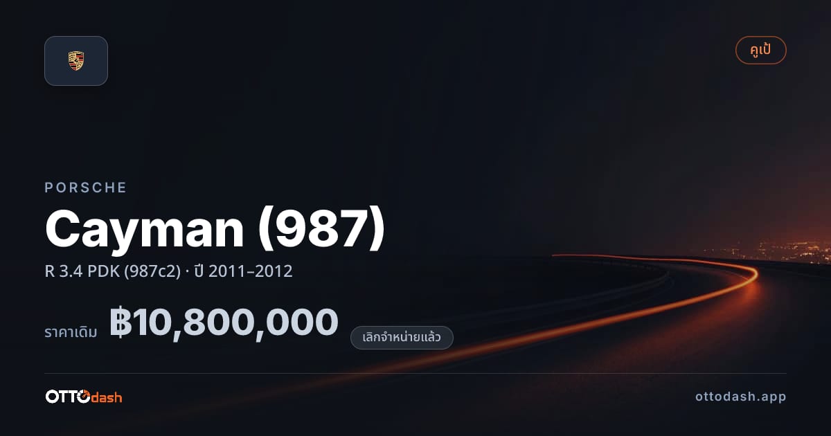 ราคา พอร์ช Cayman (987) R 3.4 PDK (987c2) ปี 2011–2012 (ยกเลิกแล้ว) สเปค ไทย