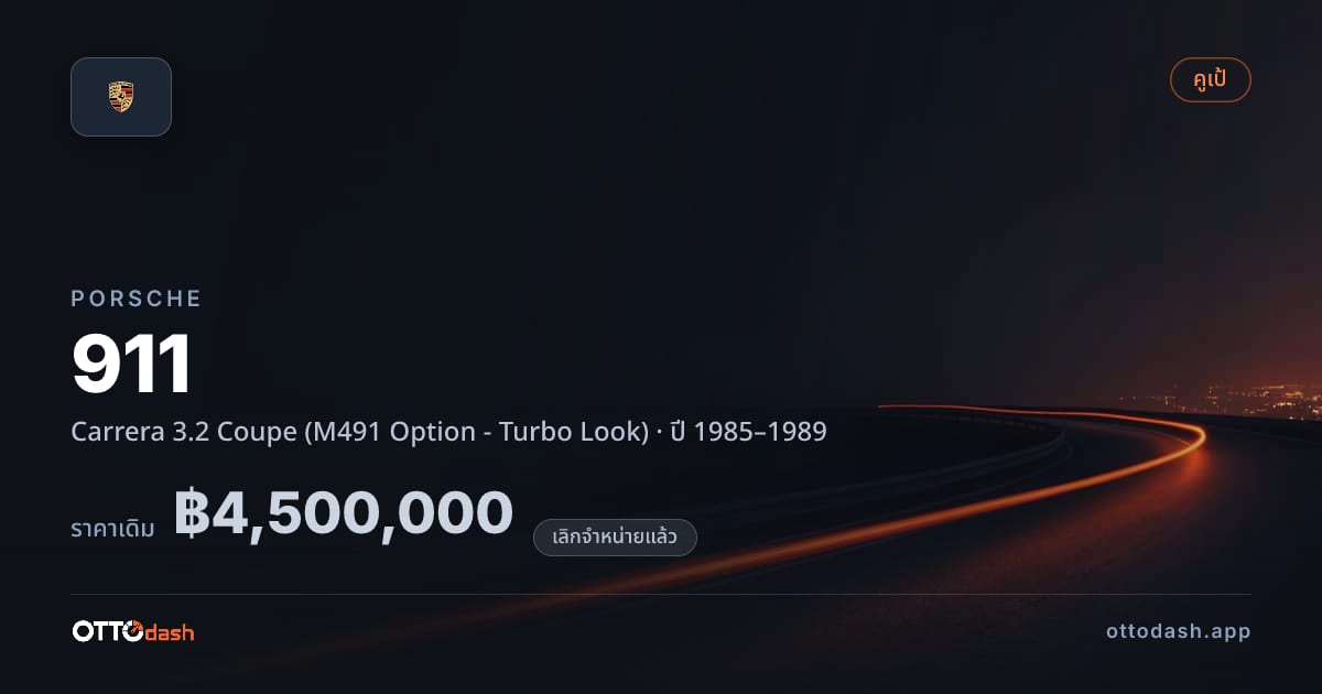 ราคา พอร์ช 911 Carrera 3.2 คูเป (M491 Option - เทอร์โบ Look) ปี 1985–1989 (ยกเลิกแล้ว) สเปค ไทย