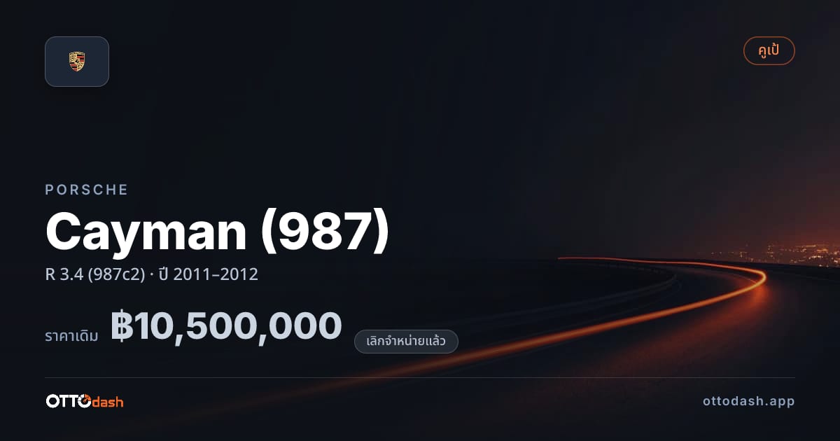 ราคา พอร์ช Cayman (987) R 3.4 (987c2) ปี 2011–2012 (ยกเลิกแล้ว) สเปค ไทย
