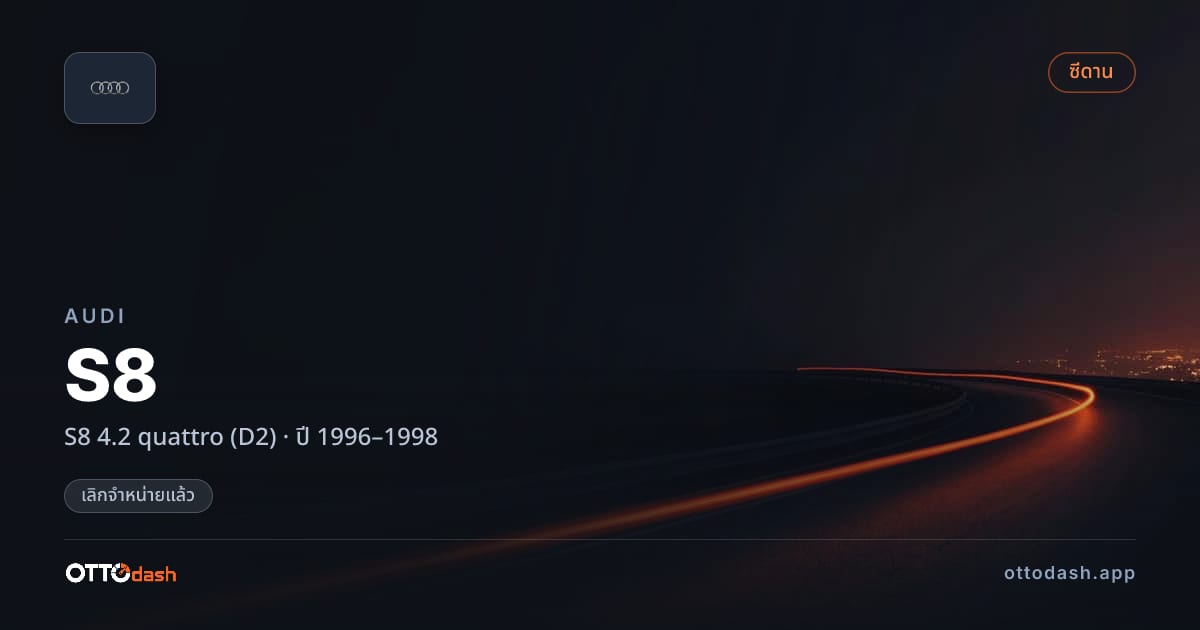 ราคา ออดี้ S8 4.2 quattro (D2) ปี 1996–1998 (ยกเลิกแล้ว) สเปค ไทย