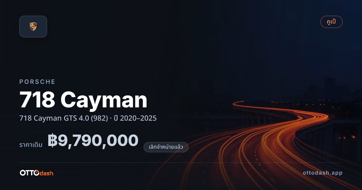 ราคา พอร์ช 718 Cayman GTS 4.0 (982) ปี 2020–2025 (ยกเลิกแล้ว) สเปค ไทย