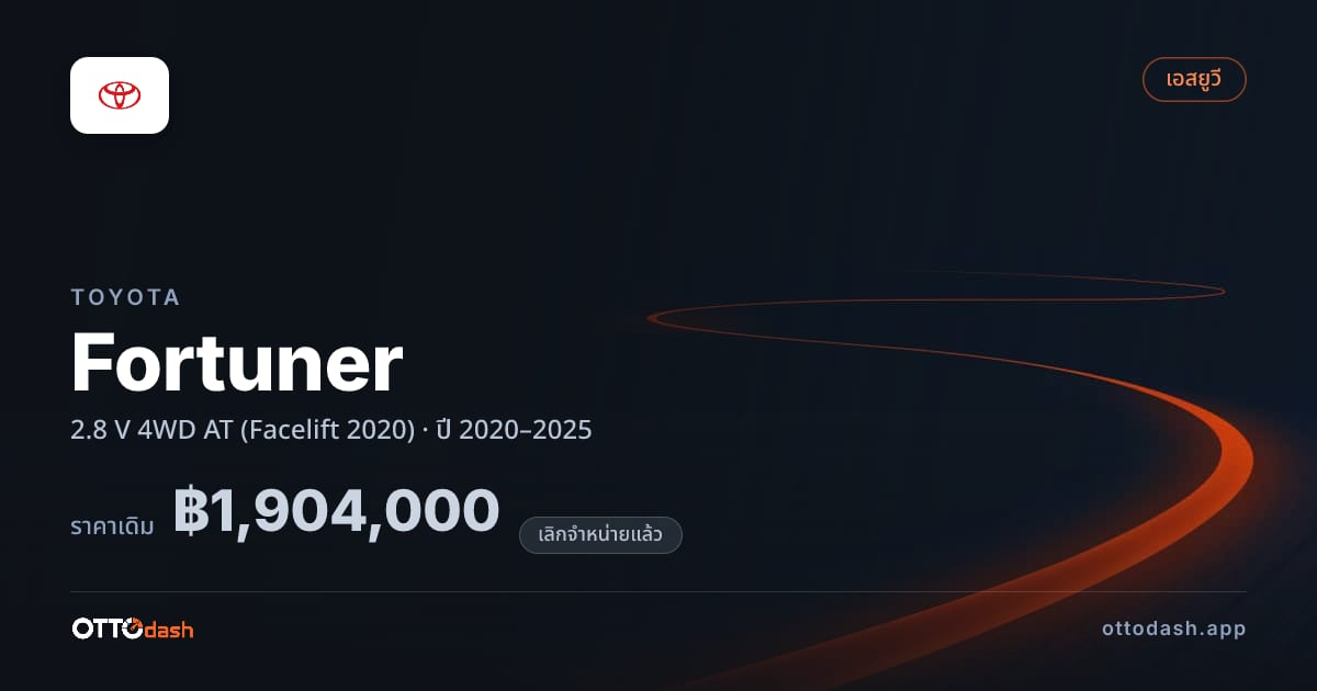 ราคา โตโยต้า ฟอร์จูเนอร์ 2.8 V 4 ล้อ ออโต้ (Facelift 2020) ปี 2020–2025 (ยกเลิกแล้ว) สเปค ไทย