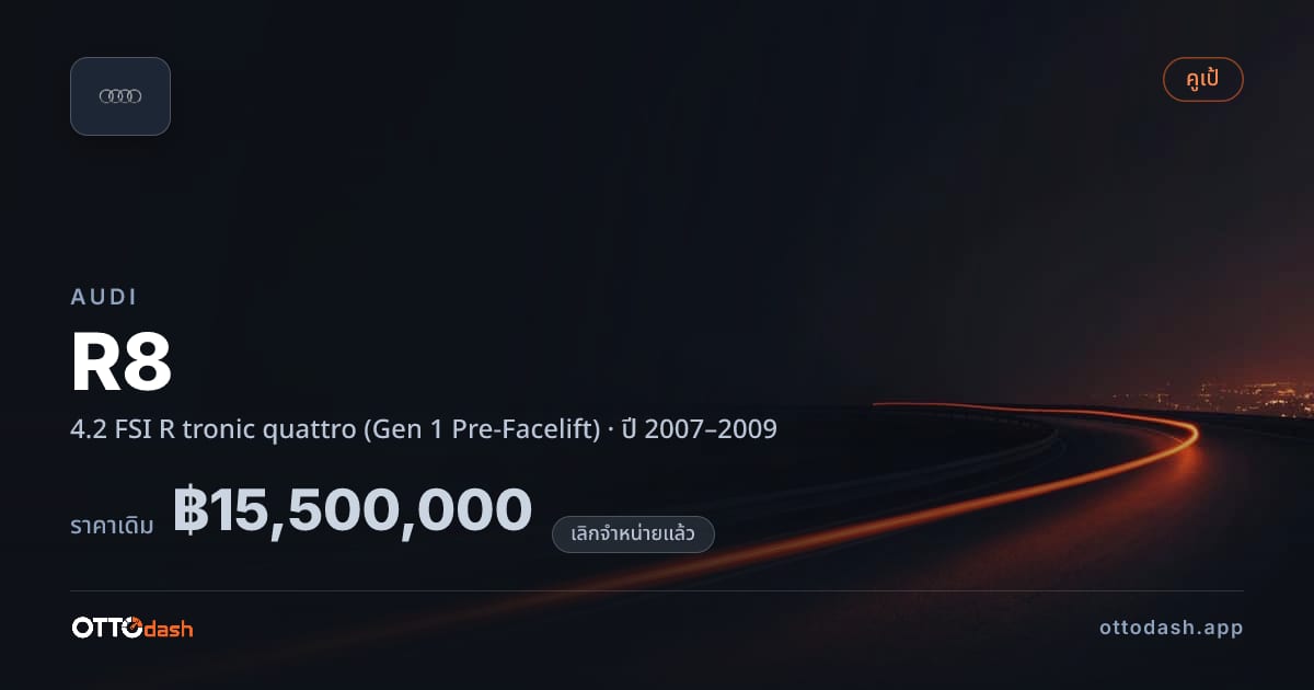 ราคา ออดี้ R8 4.2 FSI R tronic quattro (Gen 1 Pre-Facelift) ปี 2007–2009 (ยกเลิกแล้ว) สเปค ไทย