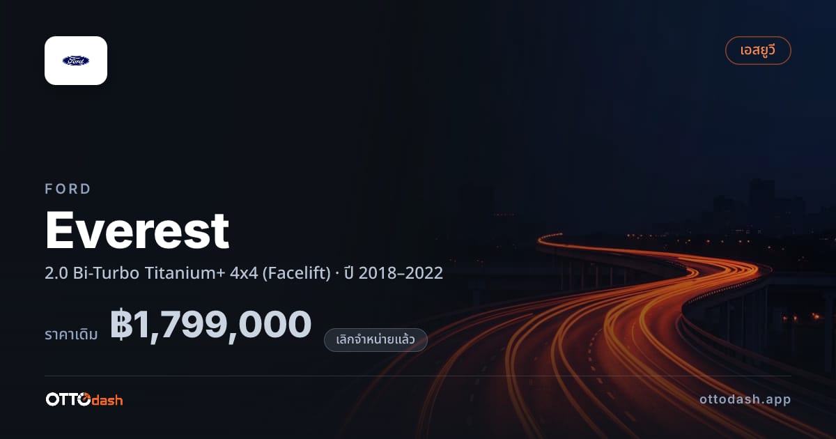 ราคา ฟอร์ด เอเวอเรสต์ 2.0 ไบเทอร์โบ Titanium+ 4x4 (Facelift) ปี 2018–2022 (ยกเลิกแล้ว) สเปค ไทย