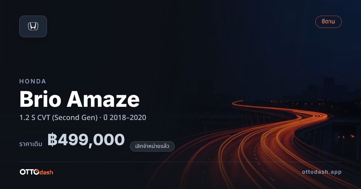 ราคา ฮอนด้า บริโอ 1.2 S ซีวีที (Second Gen) ปี 2018–2020 (ยกเลิกแล้ว) สเปค ไทย