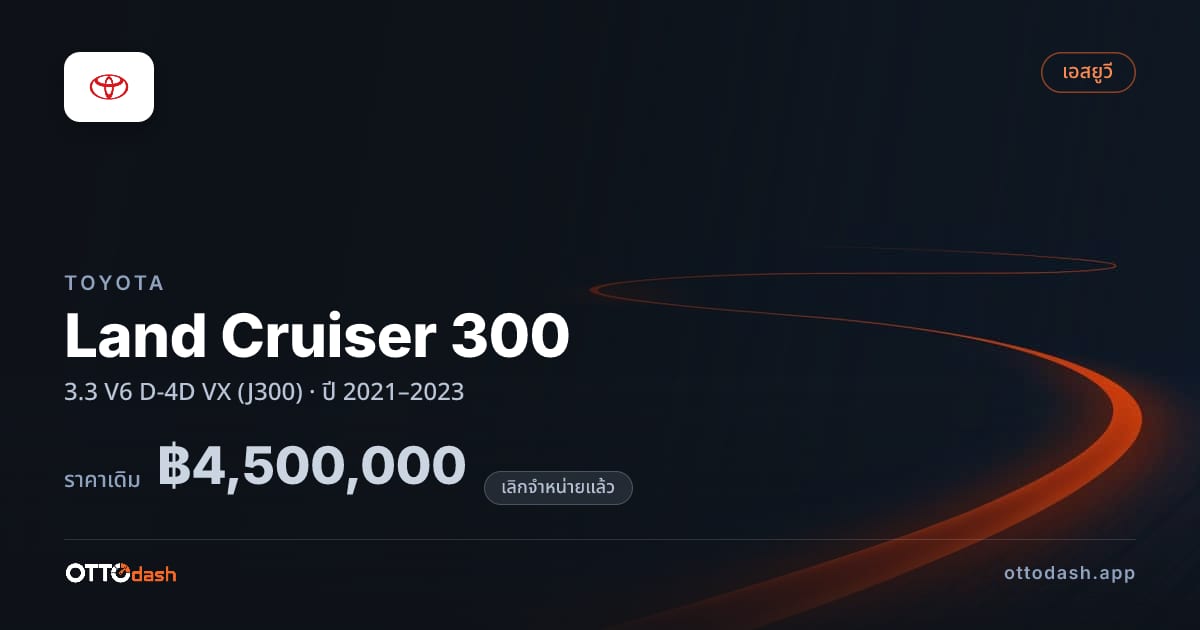 ราคา โตโยต้า Land Cruiser 300 3.3 V6 D-4D VX (J300) ปี 2021–2023 (ยกเลิกแล้ว) สเปค ไทย