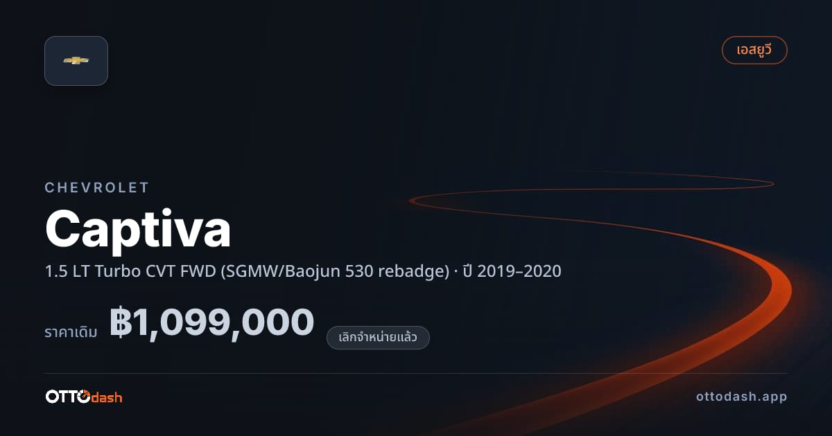 ราคา เชฟวี่ แคปติวา 1.5 LT เทอร์โบ ซีวีที ขับหน้า (SGMW/Baojun 530 rebadge) ปี 2019–2020 (ยกเลิกแล้ว) สเปค ไทย
