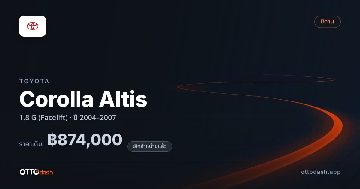 ราคา โตโยต้า โคโรลล่า อัลติส 1.8 G (Facelift) ปี 2004–2007 (ยกเลิกแล้ว) สเปค ไทย