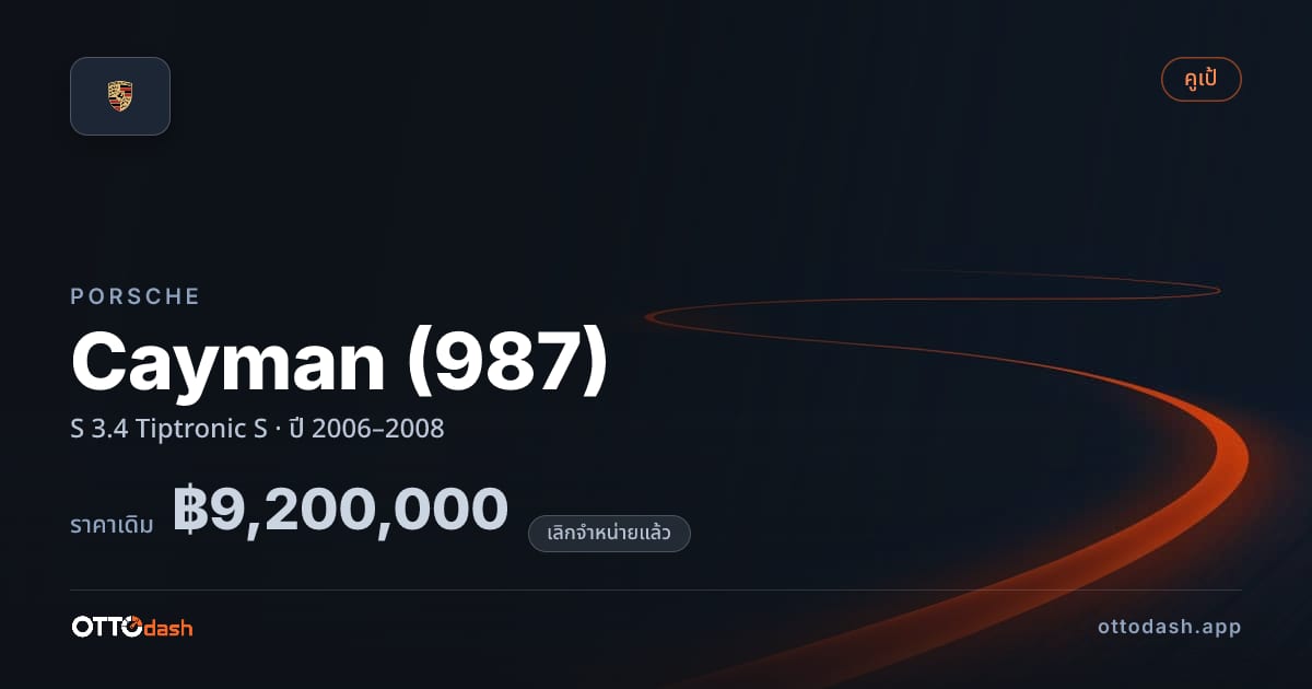ราคา พอร์ช Cayman (987) S 3.4 Tiptronic S ปี 2006–2008 (ยกเลิกแล้ว) สเปค ไทย