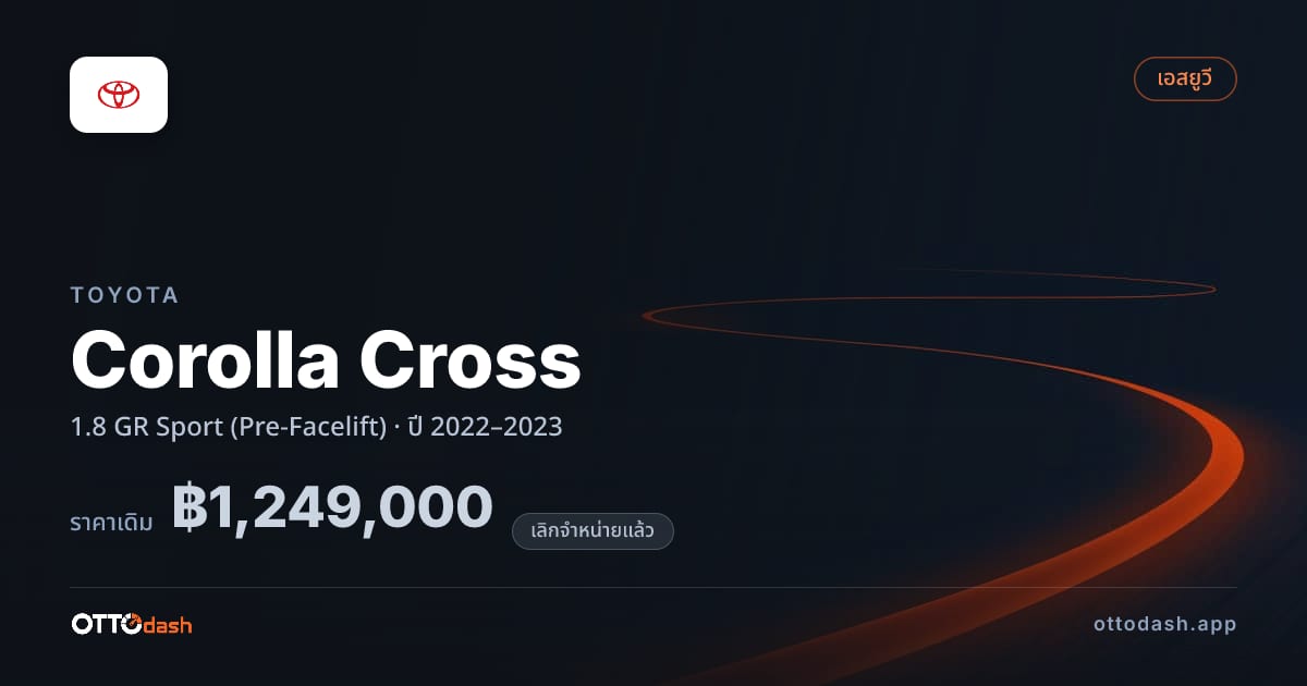 ราคา โตโยต้า คอรอลล่า ครอส 1.8 GR สปอร์ต (Pre-Facelift) ปี 2022–2023 (ยกเลิกแล้ว) สเปค ไทย