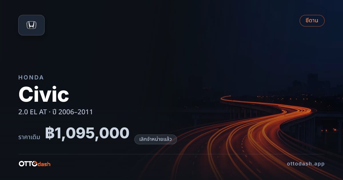 ราคา ฮอนด้า ซีวิค 2.0 EL ออโต้ ปี 2006–2011 (ยกเลิกแล้ว) สเปค ไทย