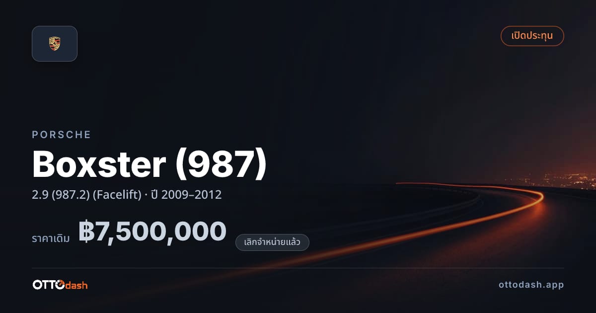ราคา พอร์ช Boxster (987) 2.9 (987.2) (Facelift) ปี 2009–2012 (ยกเลิกแล้ว) สเปค ไทย