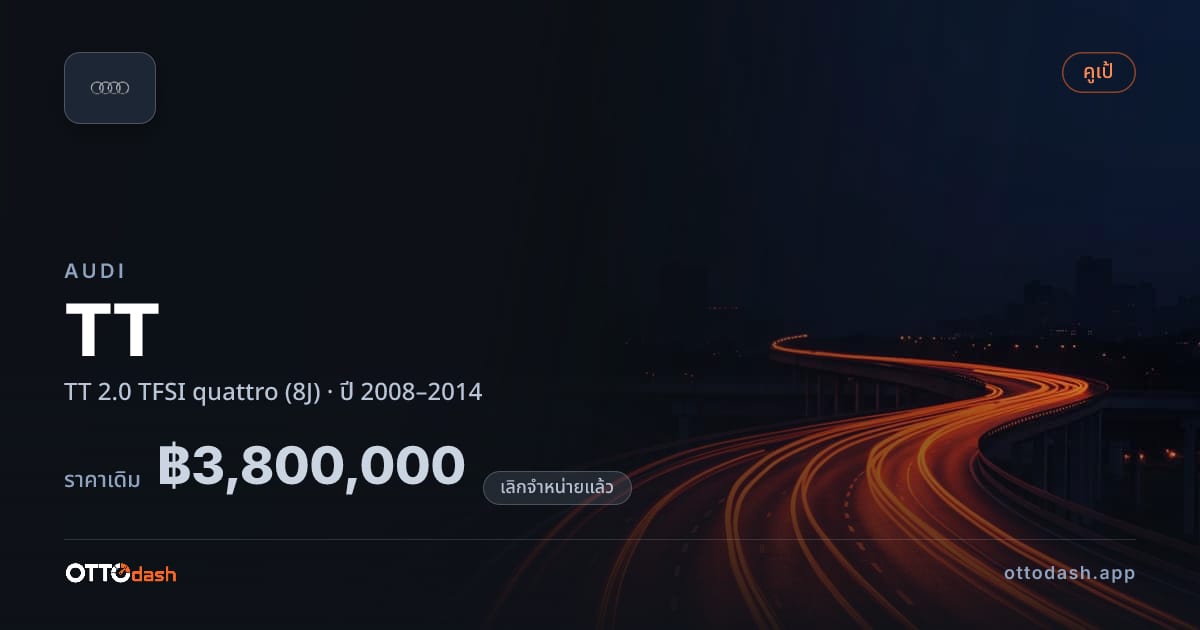 ราคา ออดี้ ทีที 2.0 TFSI quattro (8J) ปี 2008–2014 (ยกเลิกแล้ว) สเปค ไทย