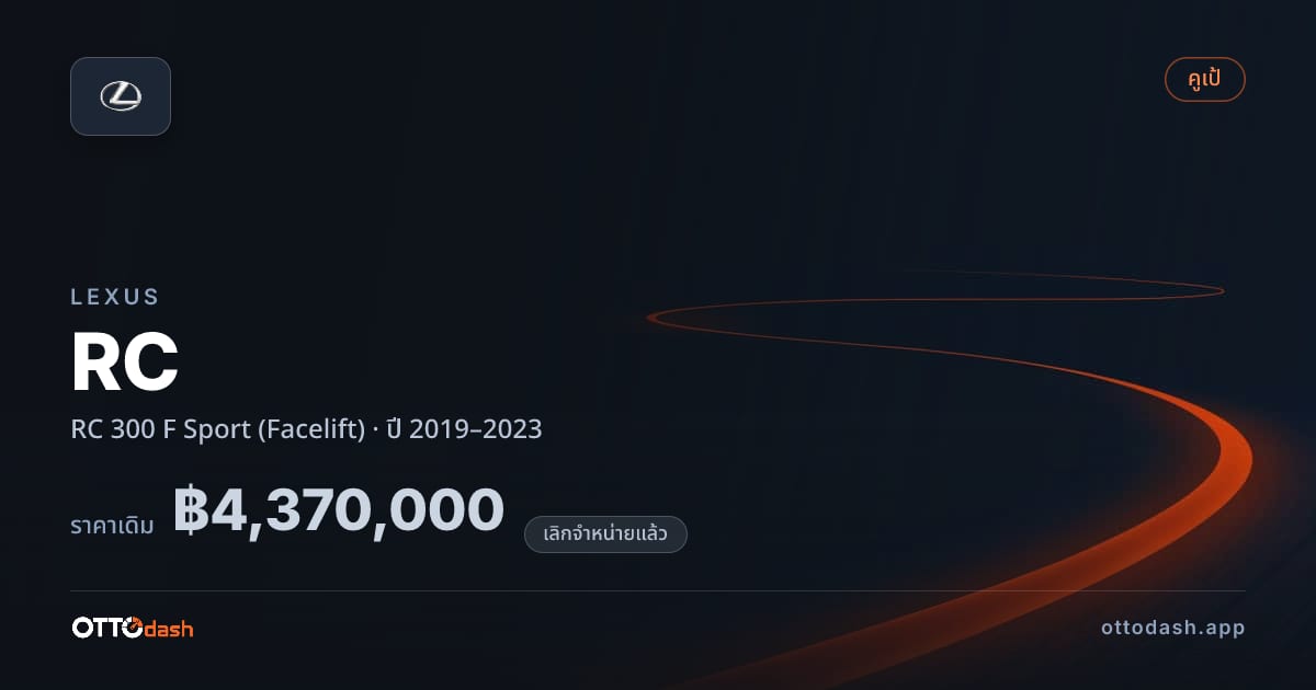 ราคา เล็กซัส RC 300 F สปอร์ต (Facelift) ปี 2019–2023 (ยกเลิกแล้ว) สเปค ไทย