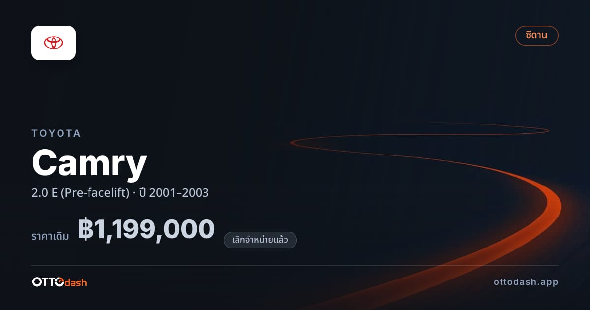 ราคา โตโยต้า คัมรี 2.0 E (Pre-facelift) ปี 2001–2003 (ยกเลิกแล้ว) สเปค ไทย