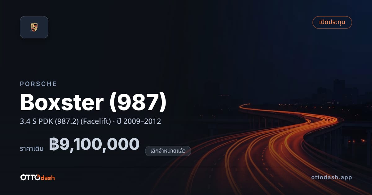 ราคา พอร์ช Boxster (987) 3.4 S PDK (987.2) (Facelift) ปี 2009–2012 (ยกเลิกแล้ว) สเปค ไทย