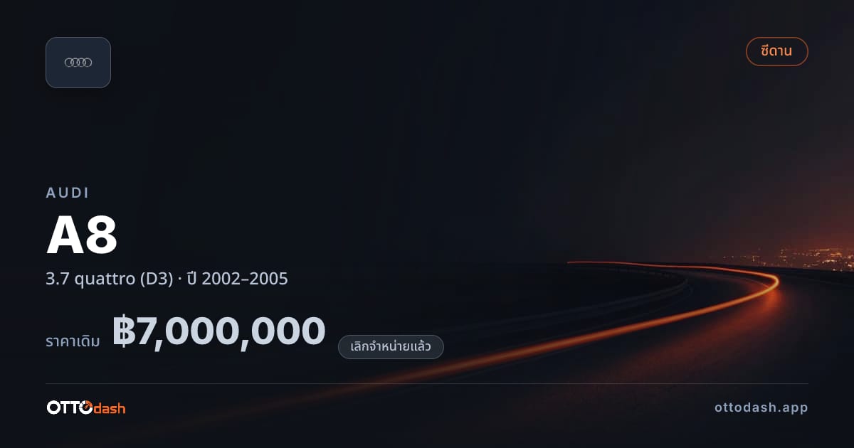 ราคา ออดี้ A8 3.7 quattro (D3) ปี 2002–2005 (ยกเลิกแล้ว) สเปค ไทย