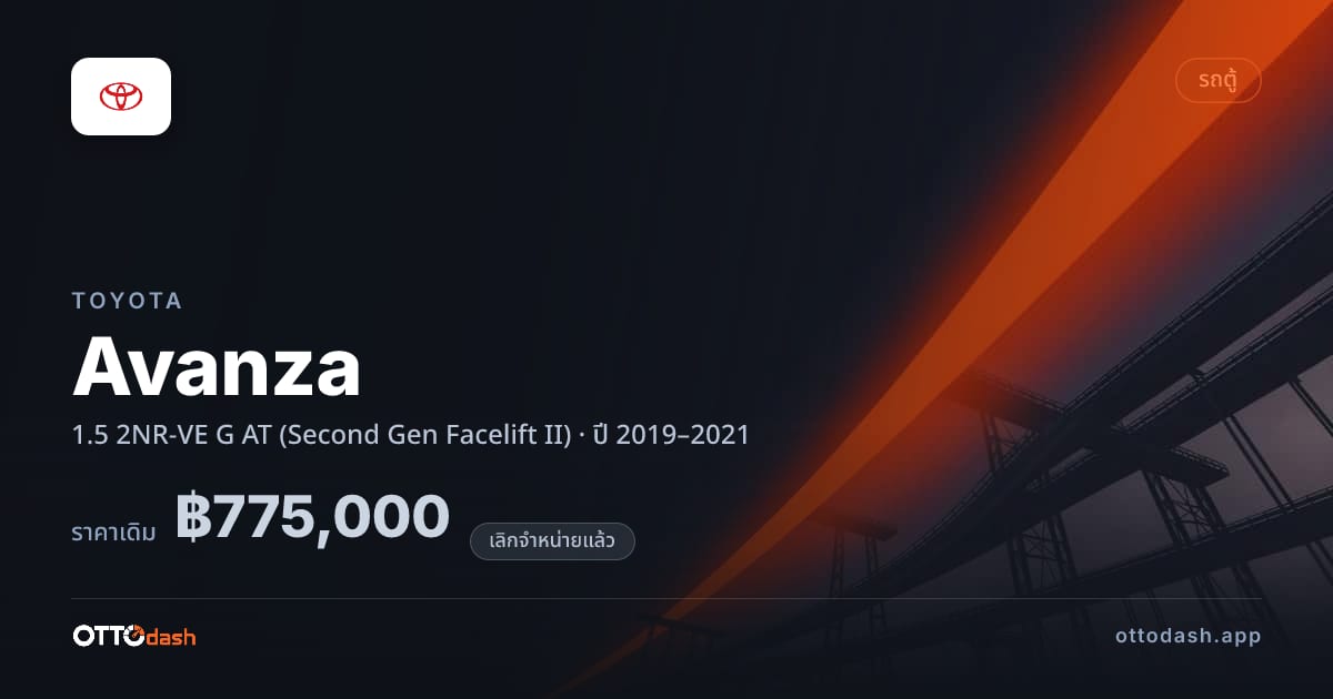 ราคา โตโยต้า อแวนซ่า 1.5 2NR-VE G ออโต้ (Second Gen Facelift II) ปี 2019–2021 (ยกเลิกแล้ว) สเปค ไทย