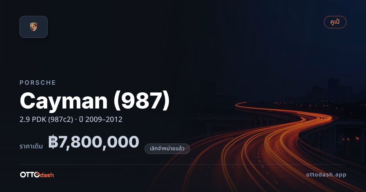 ราคา พอร์ช Cayman (987) 2.9 PDK (987c2) ปี 2009–2012 (ยกเลิกแล้ว) สเปค ไทย