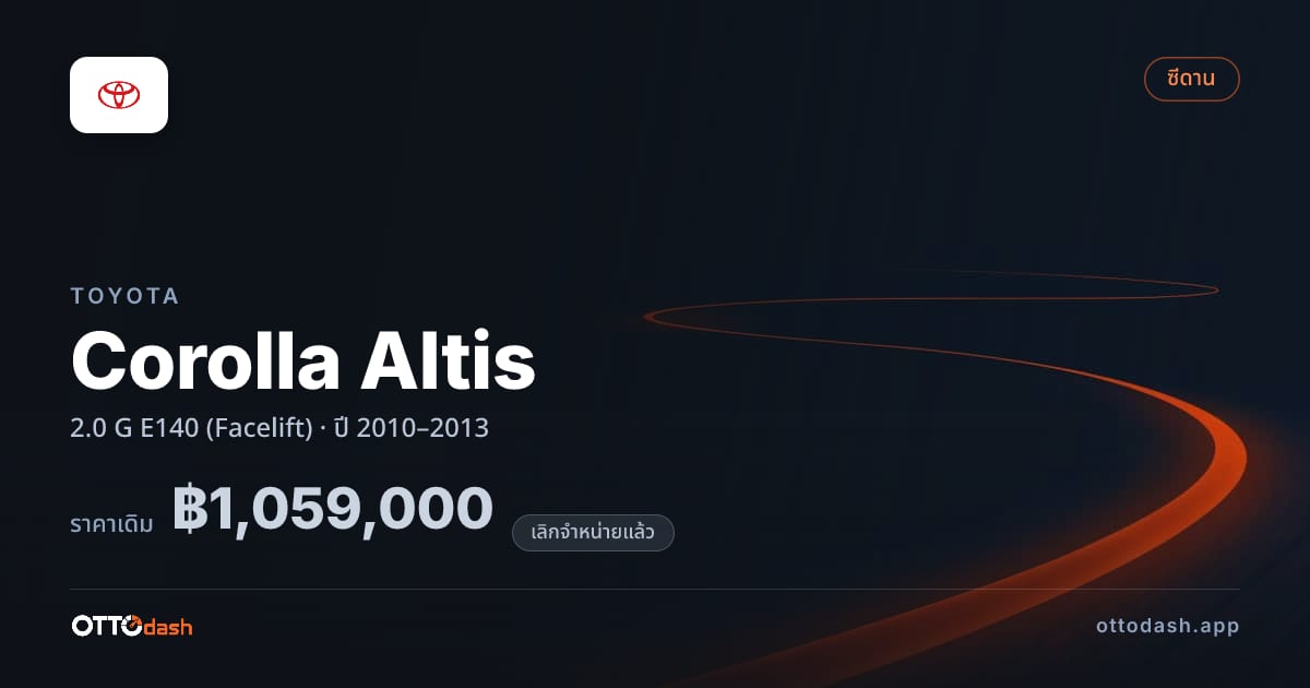 ราคา โตโยต้า โคโรลล่า อัลติส 2.0 G E140 (Facelift) ปี 2010–2013 (ยกเลิกแล้ว) สเปค ไทย