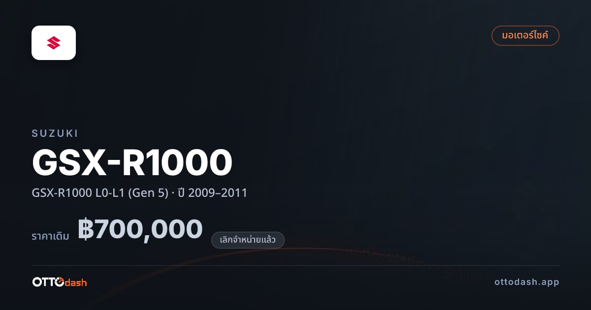 ราคา ซูซูกิ GSX-R1000 L0-L1 (Gen 5) ปี 2009–2011 (ยกเลิกแล้ว) สเปค ไทย