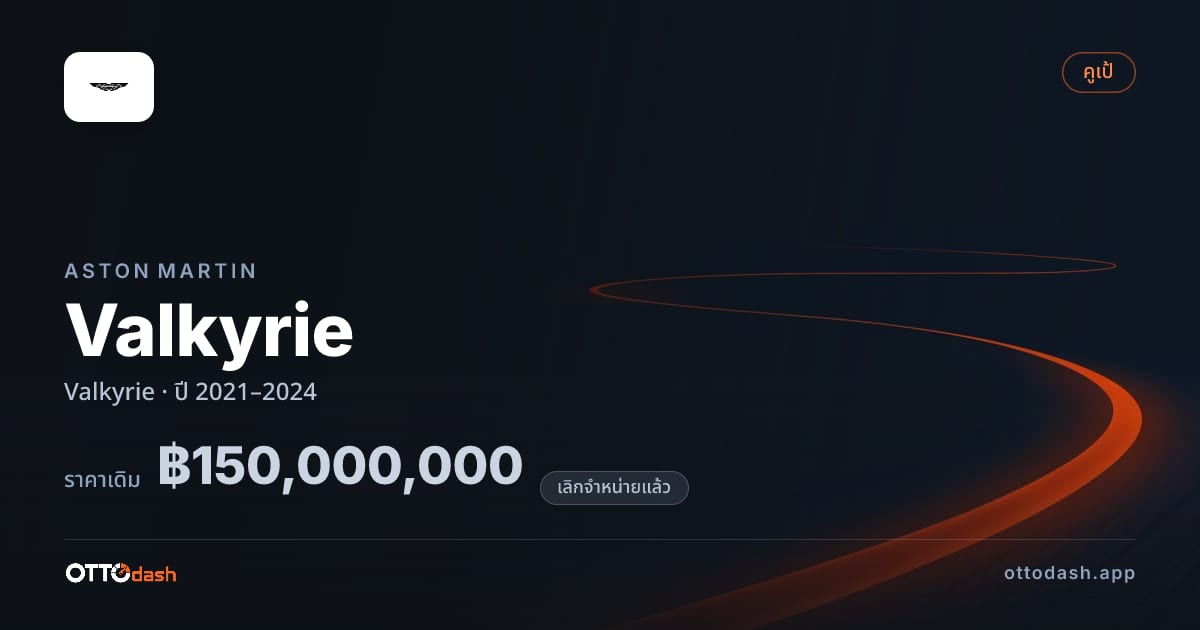 ราคา แอสตัน Valkyrie ปี 2021–2024 (ยกเลิกแล้ว) สเปค ไทย