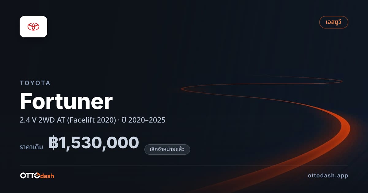 ราคา โตโยต้า ฟอร์จูเนอร์ 2.4 V 2 ล้อ ออโต้ (Facelift 2020) ปี 2020–2025 (ยกเลิกแล้ว) สเปค ไทย