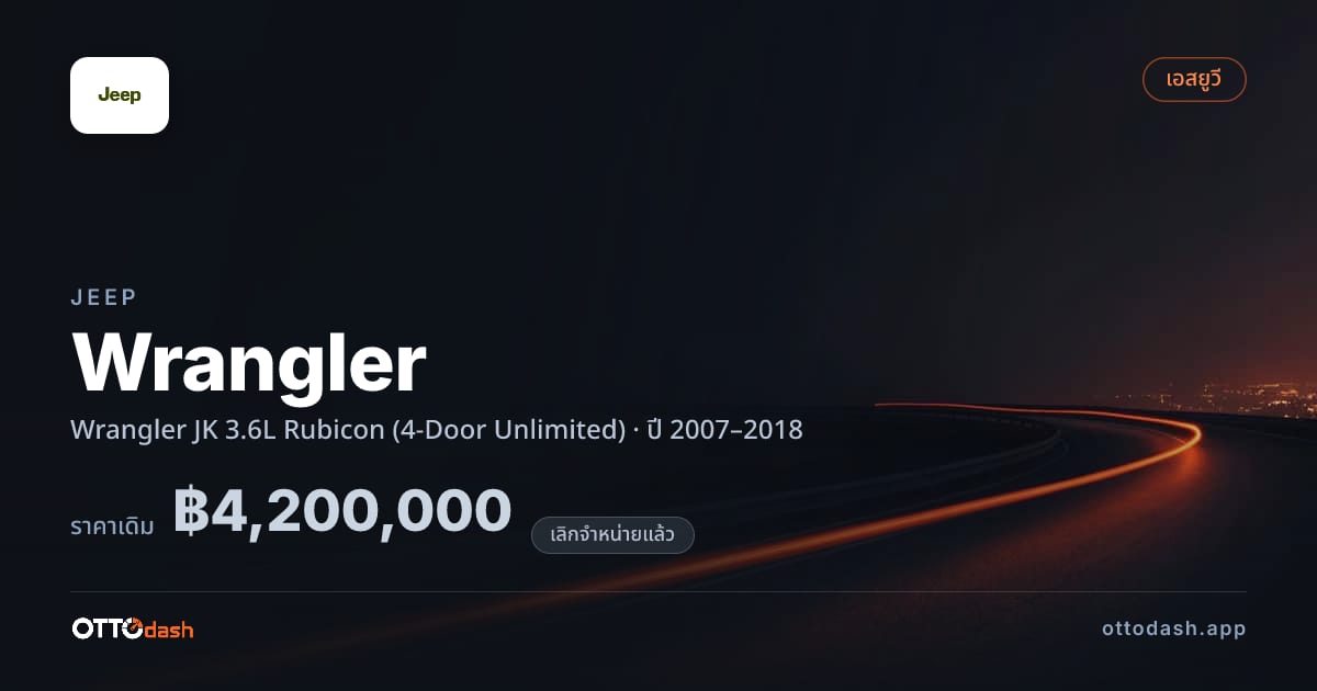 ราคา จี๊ป แรงเลอร์ JK 3.6L Rubicon (4-Door Unlimited) ปี 2007–2018 (ยกเลิกแล้ว) สเปค ไทย